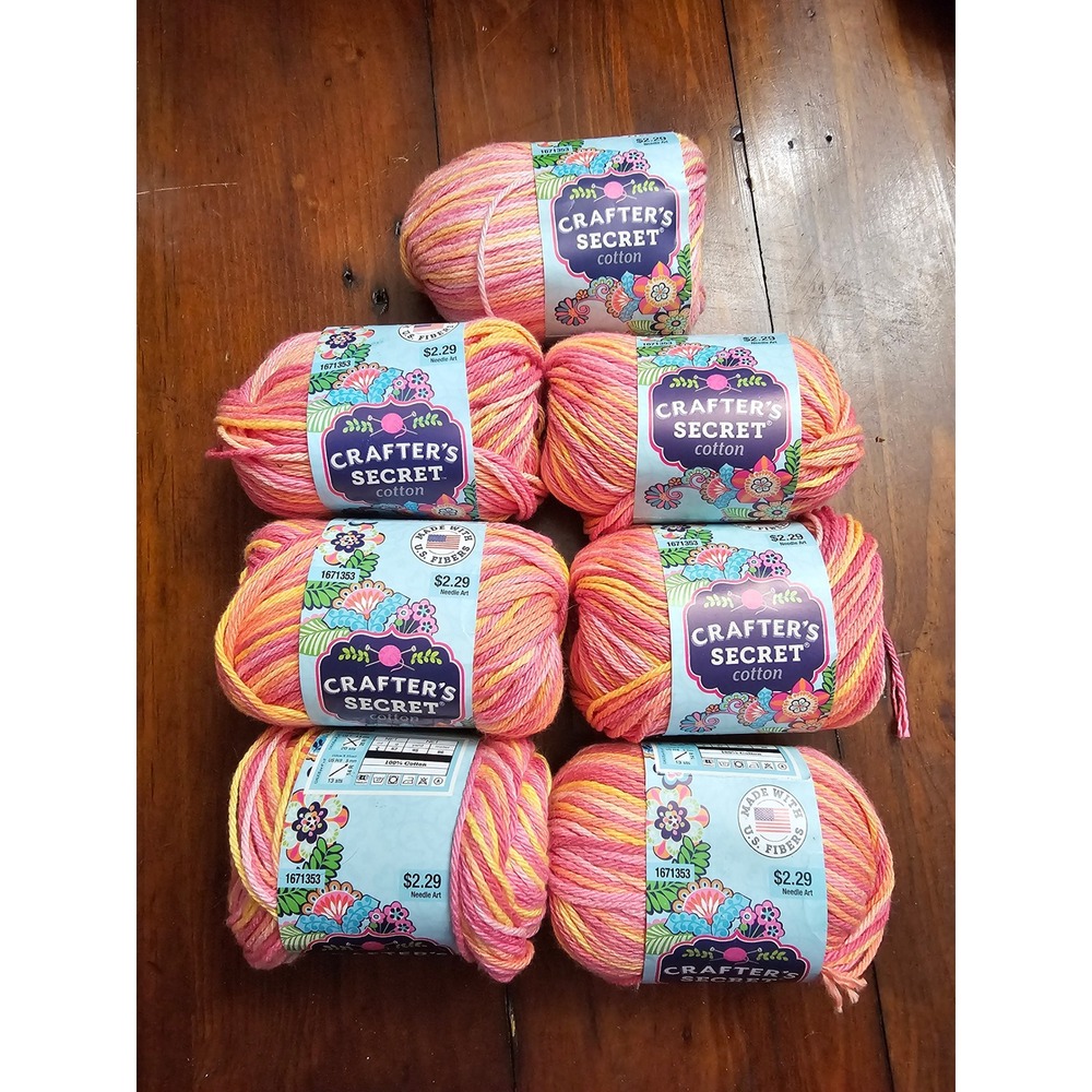 Crafter's Secret Cotton Yarn Pink Yellow Multi Variegated 7 Skeins Lot 1671353